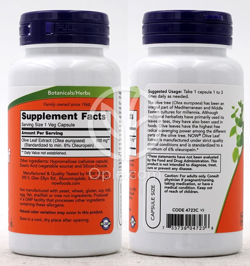 나우푸드_Olive Leaf Extract 500 mg 60 Veg Capsules — 후면