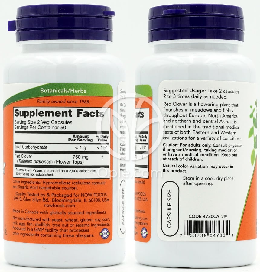 나우푸드_레드 클로버 375mg, 100 베지캡슐 — 후면