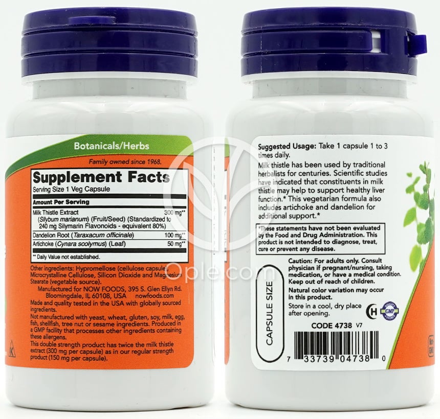 ナウフーズ_ダブルストレングスミルクシスルエキス300mg、ベジカプセル50粒 — 후면