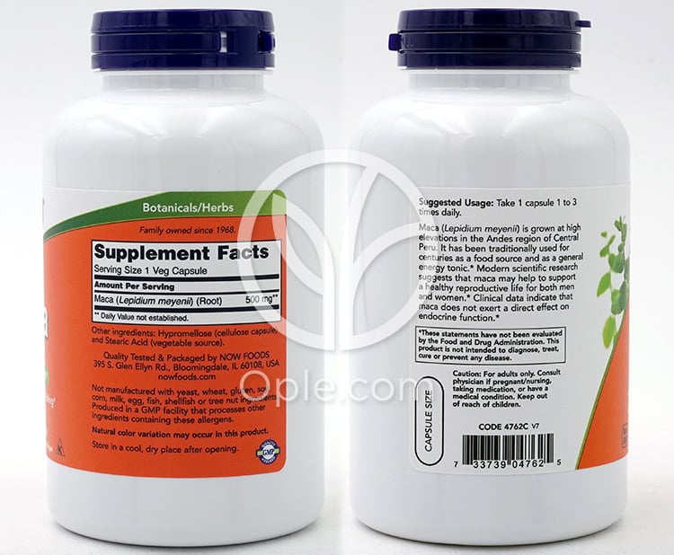 Now Foods_マカ 500mg、250 植物性カプセル — 후면