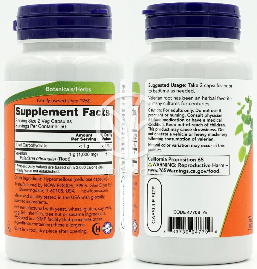 ナウフーズ_バレリアンルート 500mg、100ベジカプセル — 후면