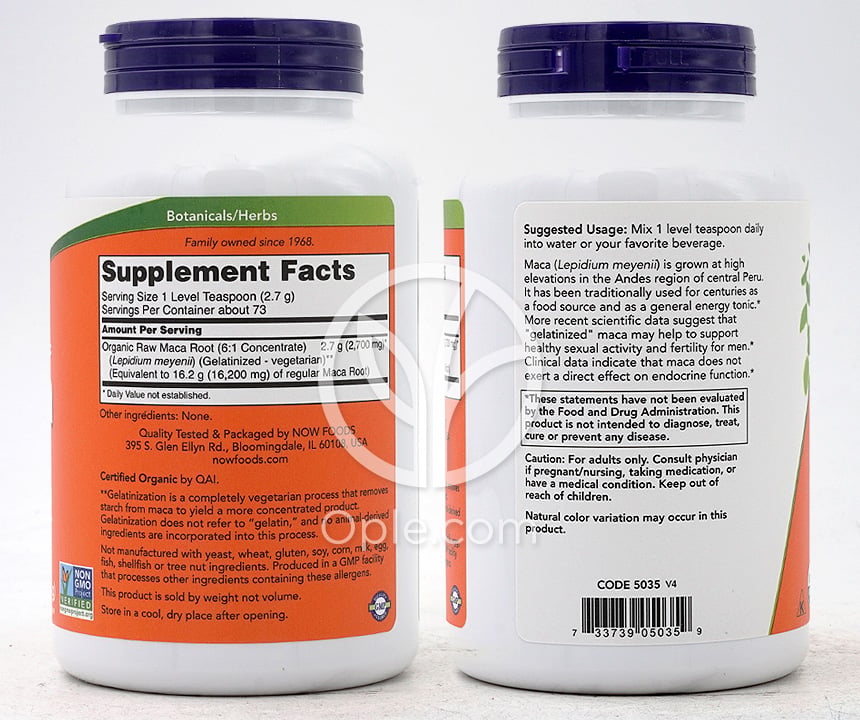 나우푸드_Certified Organic Maca Pure Powder 6:1 Concentrate,  7 oz — 후면