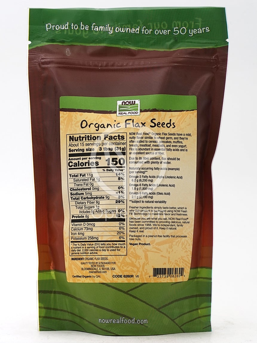나우푸드_Real Food, Organic Flax Seeds  16 oz — 후면