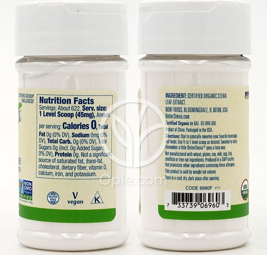 나우푸드_BetterStevia, Organic, Extract Powder  1 oz — 후면