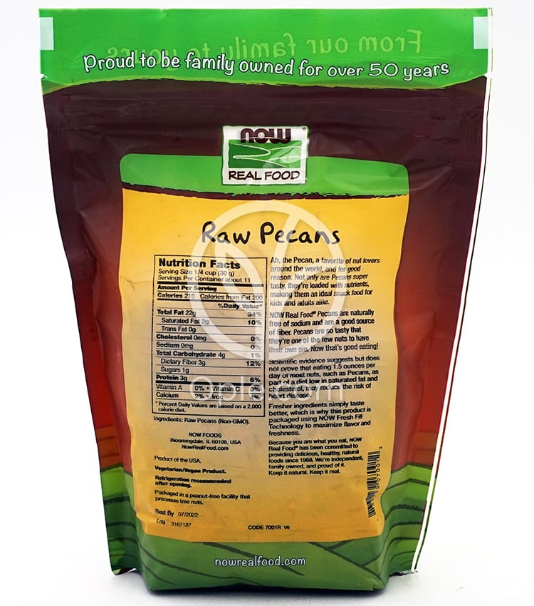 Now Foods_Real Food, Raw Pecans, Unsalted 12 oz — 후면