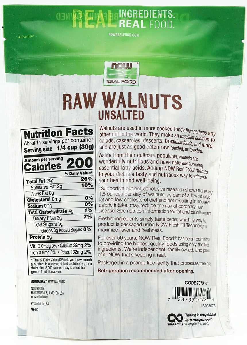 나우푸드_Real Food Unsalted Raw Walnuts,  12 oz — 후면