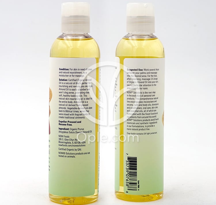 나우푸드_Solutions, Organic Sweet Almond Oil, 100% Pure Moisturizing Oil  8 fl oz — 후면