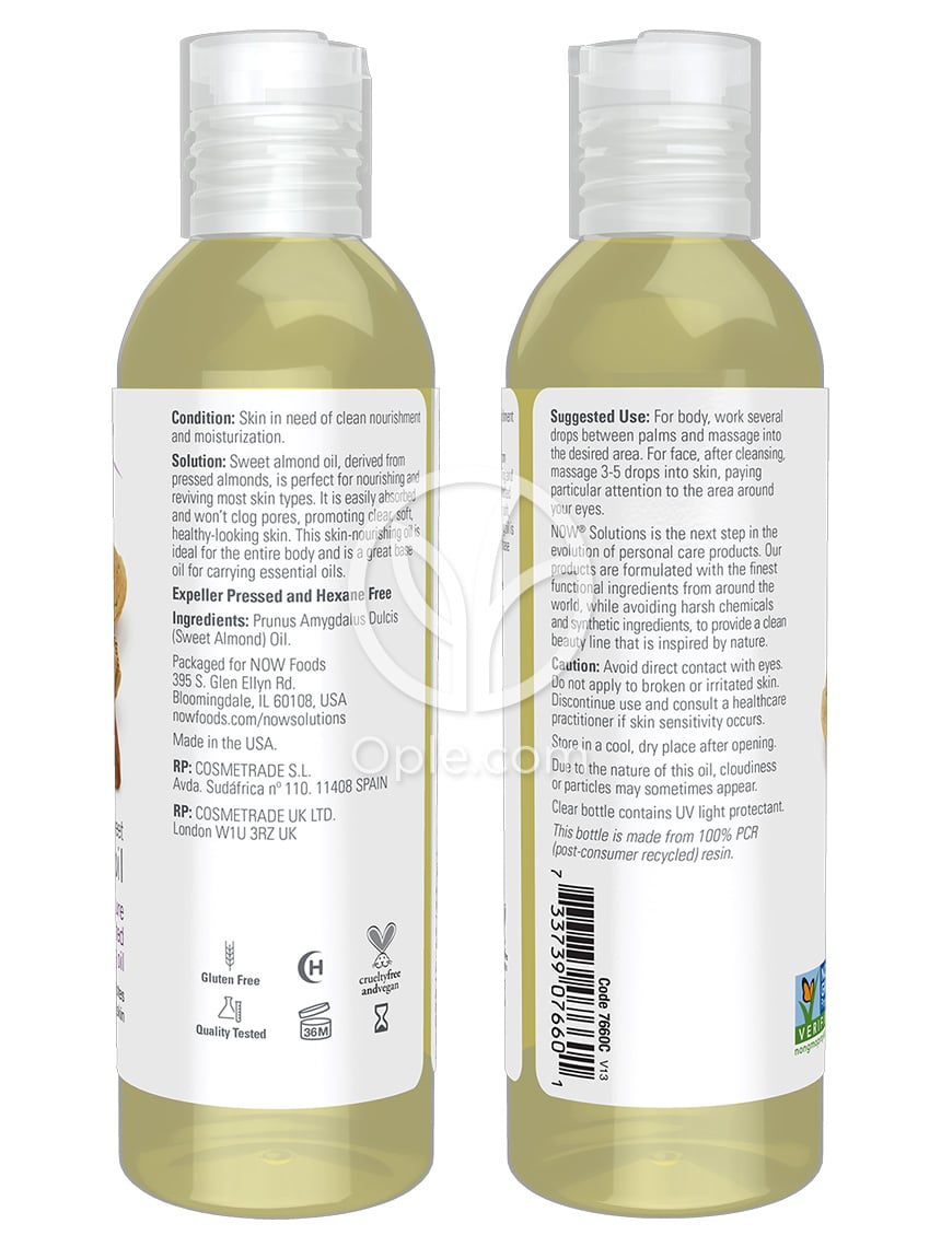 ナウフーズ_ソリューションズ スイートアーモンドオイル、118ml — 후면