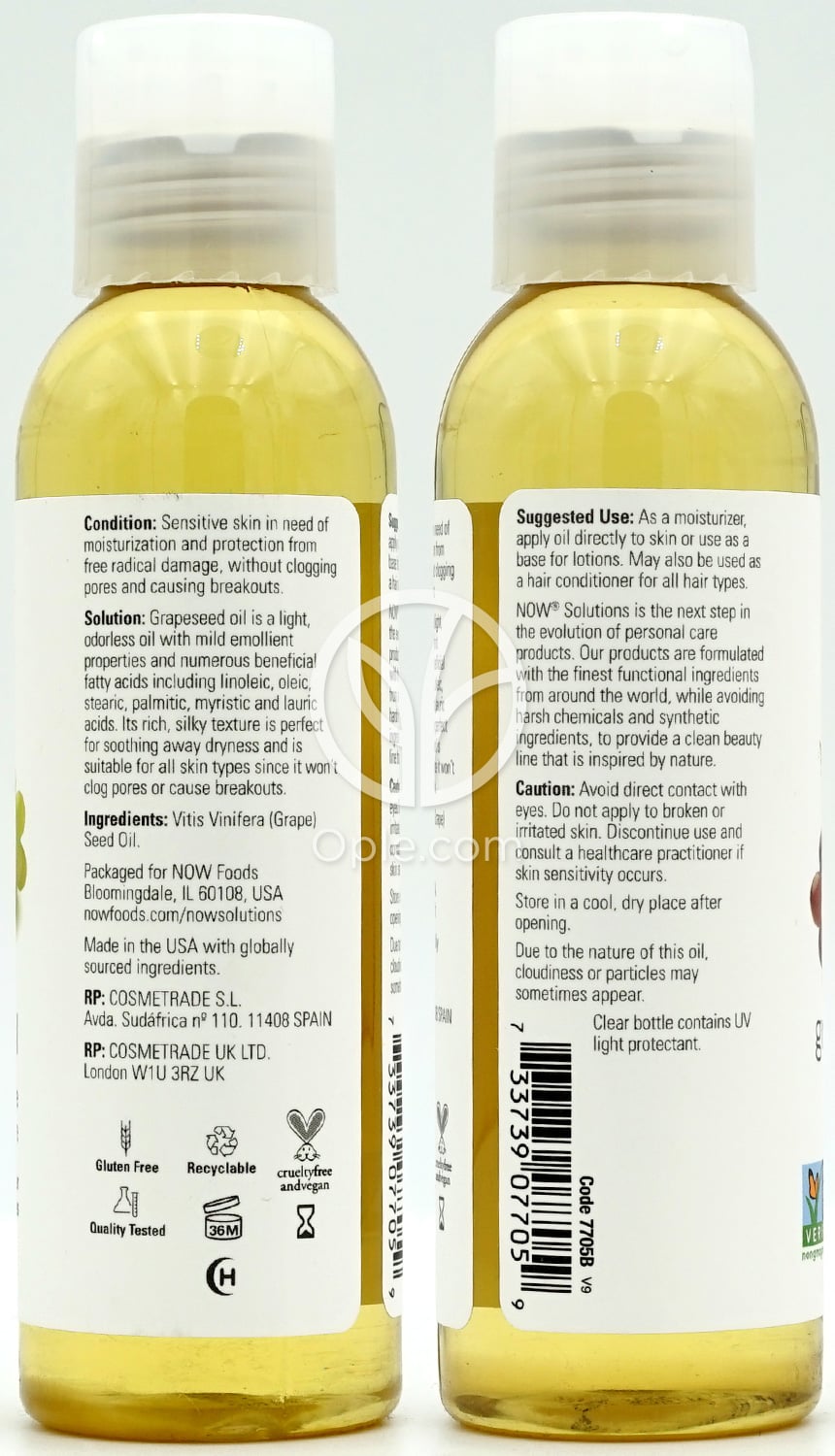 ナウフーズ_ソリューションズ 100% ピュアグレープシードオイル 敏感肌用、118ml — 후면