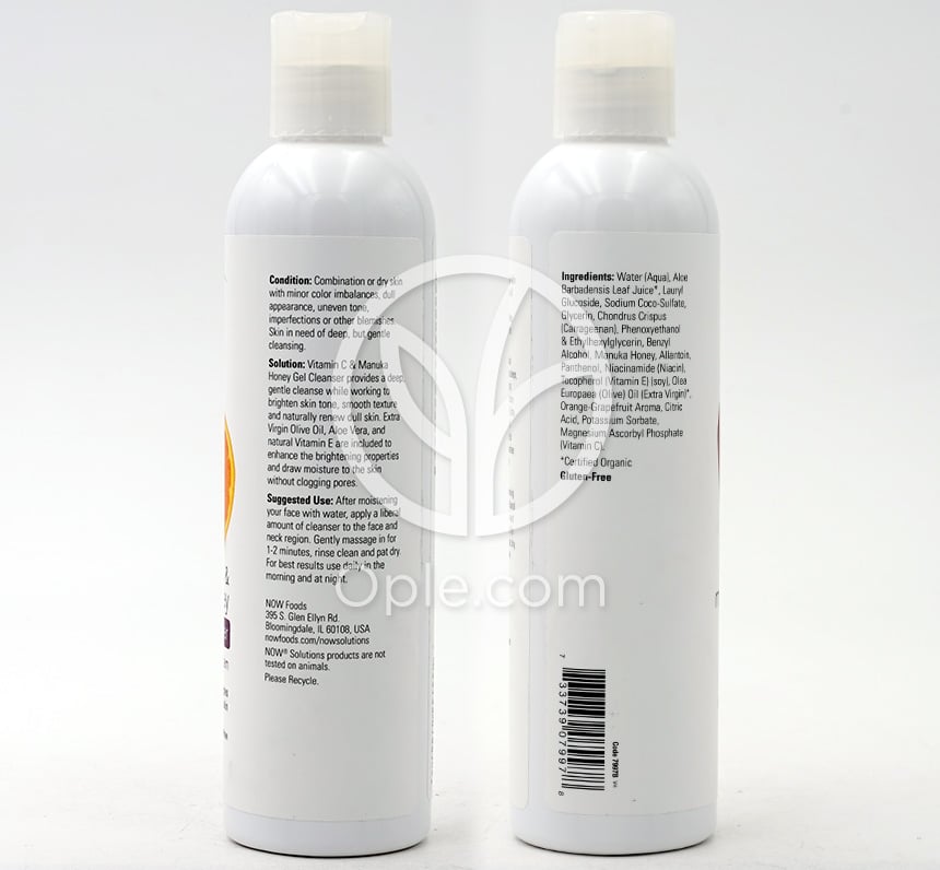 나우푸드_Solutions, Vitamin C & Manuka Honey Gel Cleaner  8 fl oz — 후면