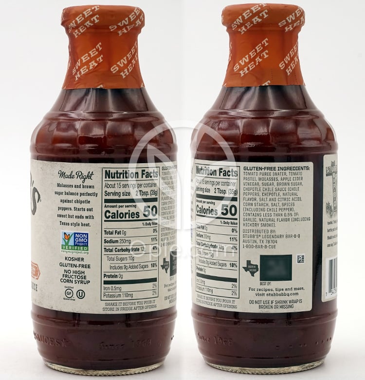 스텁스_레전더리 바베큐 소스, 스윗 히트 510g — 후면