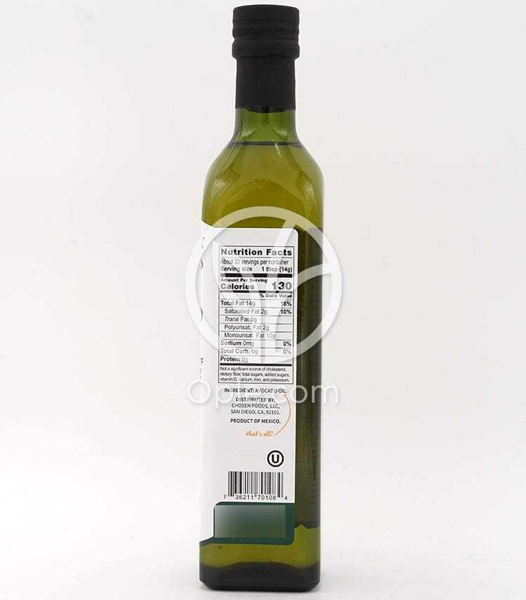 초슨푸드_100% 퓨어 아보카도 쿠킹 오일, 다목적 쿠킹 오일 500ml — 후면