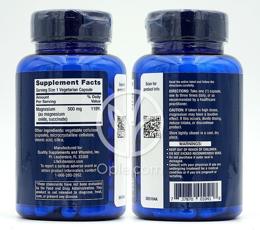 ライフエクステンション_マグネシウムカプセル 500mg、ベジカプセル100粒 — 후면