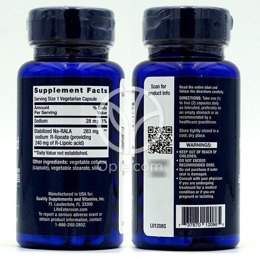 라이프익스텐션_슈퍼 R-리포산 240mg, 60 베지캡슐 — 후면