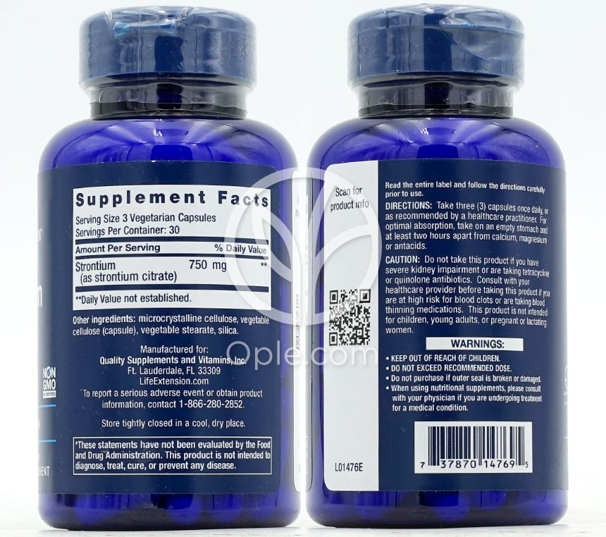 ライフエクステンション_ストロンチウムカプセル750mg、90植物性カプセル — 후면
