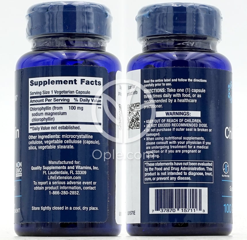 ライフエクステンション_クロロフィリン100mg、100ベジカプセル — 후면