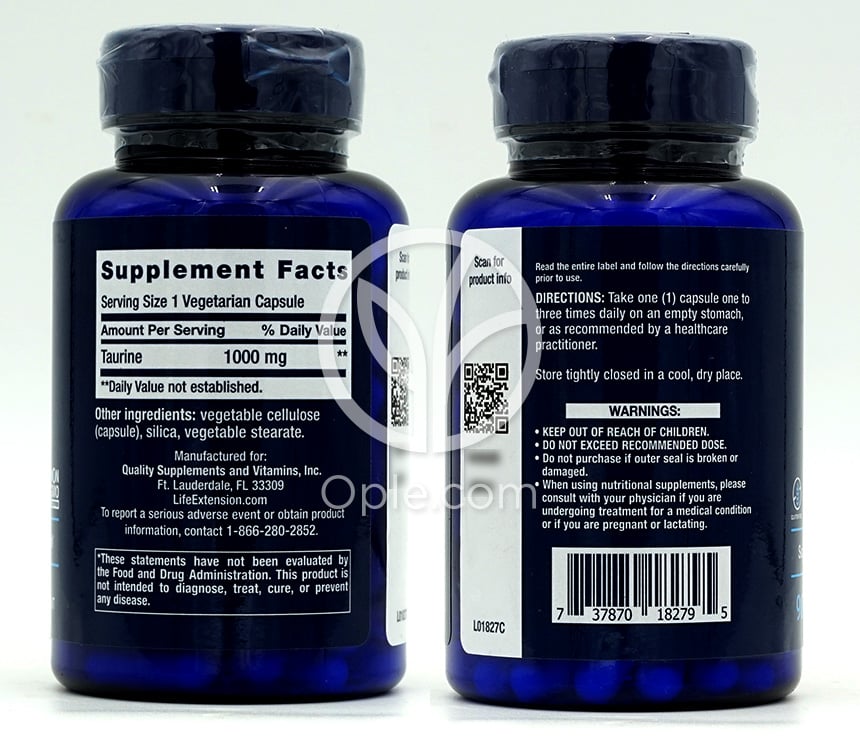 ライフエクステンション_タウリン 1000mg、90ベジカプセル — 후면