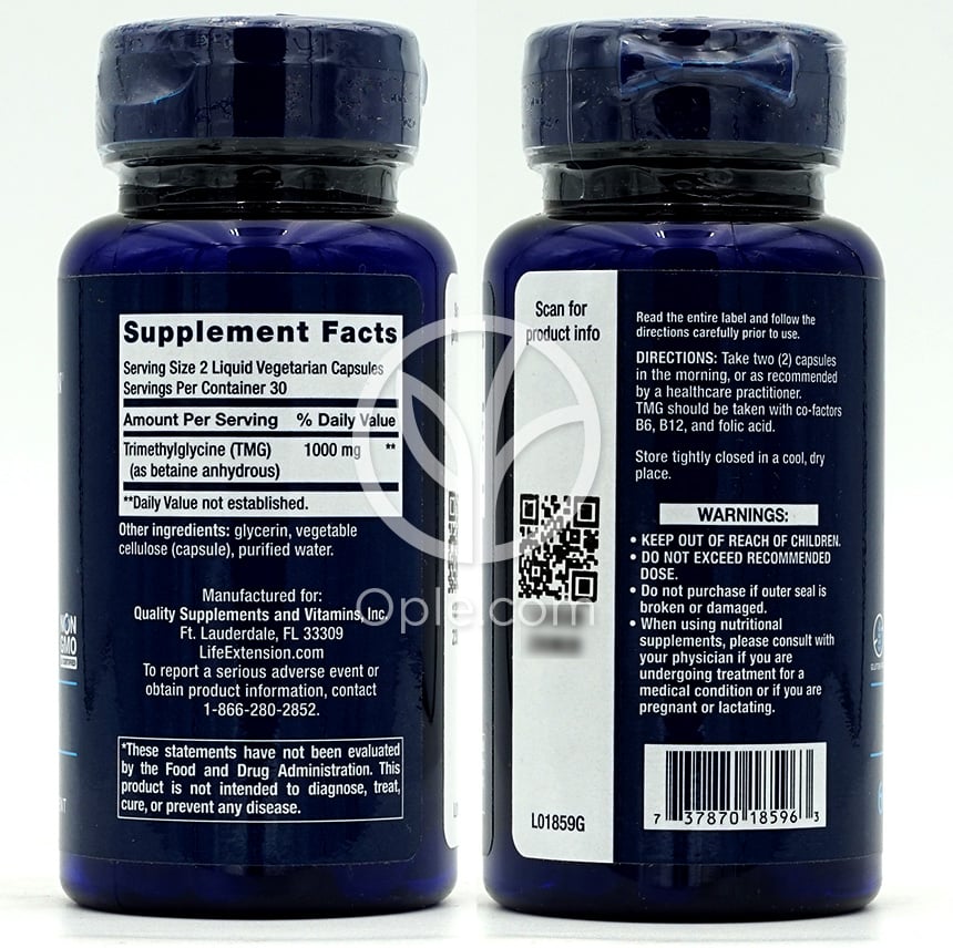 ライフエクステンション_TMG 500mg、ベジタリアンリキッドカプセル60粒 — 후면