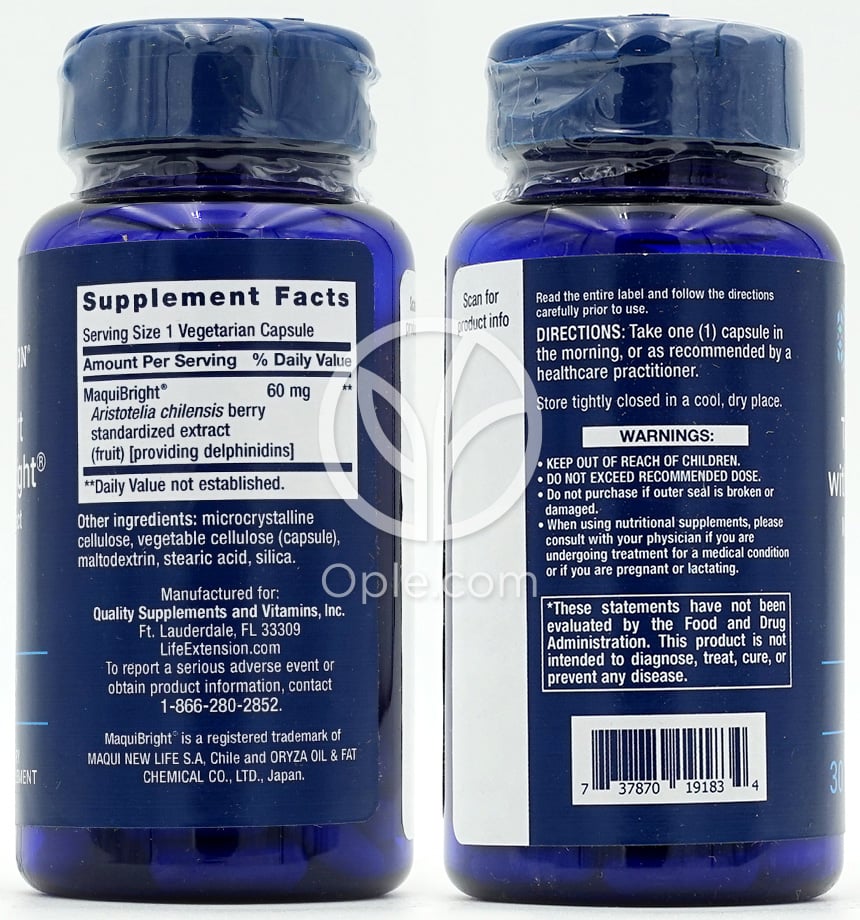 ライフエクステンション_ティアサポート ウィズ マキブライト 60mg、30ベジカプセル — 후면