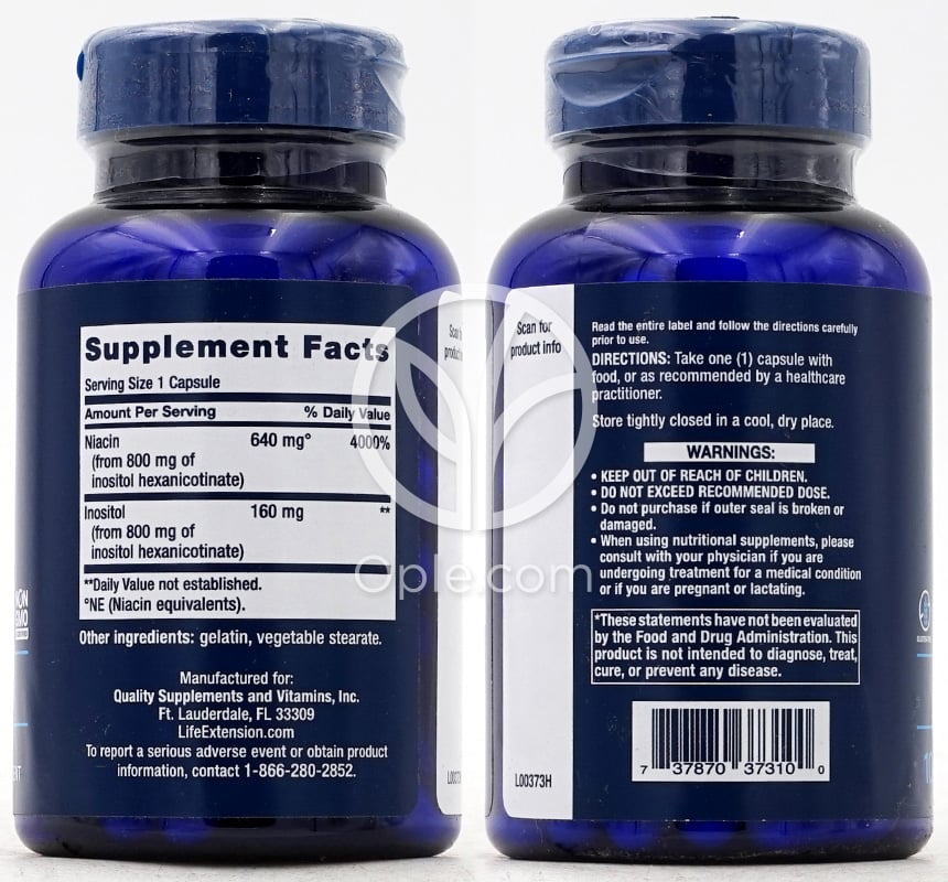 ライフエクステンション_ノーフラッシュナイアシン 640mg、100カプセル — 후면