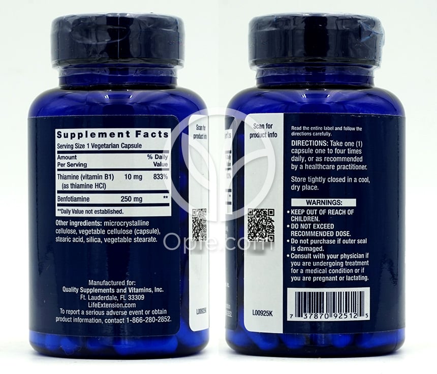 ライフエクステンション_メガベンフォチアミン 250mg、ベジカプセル120粒 — 후면