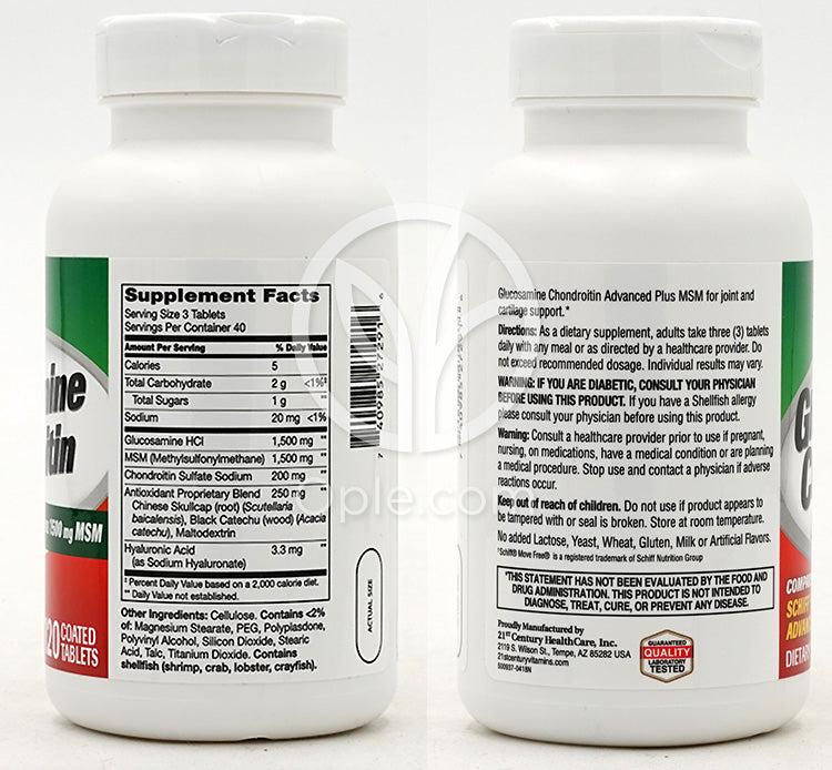 21st センチュリー_グルコサミン コンドロイチン アドバンスト プラス 1500mg MSM、120 錠 — 후면