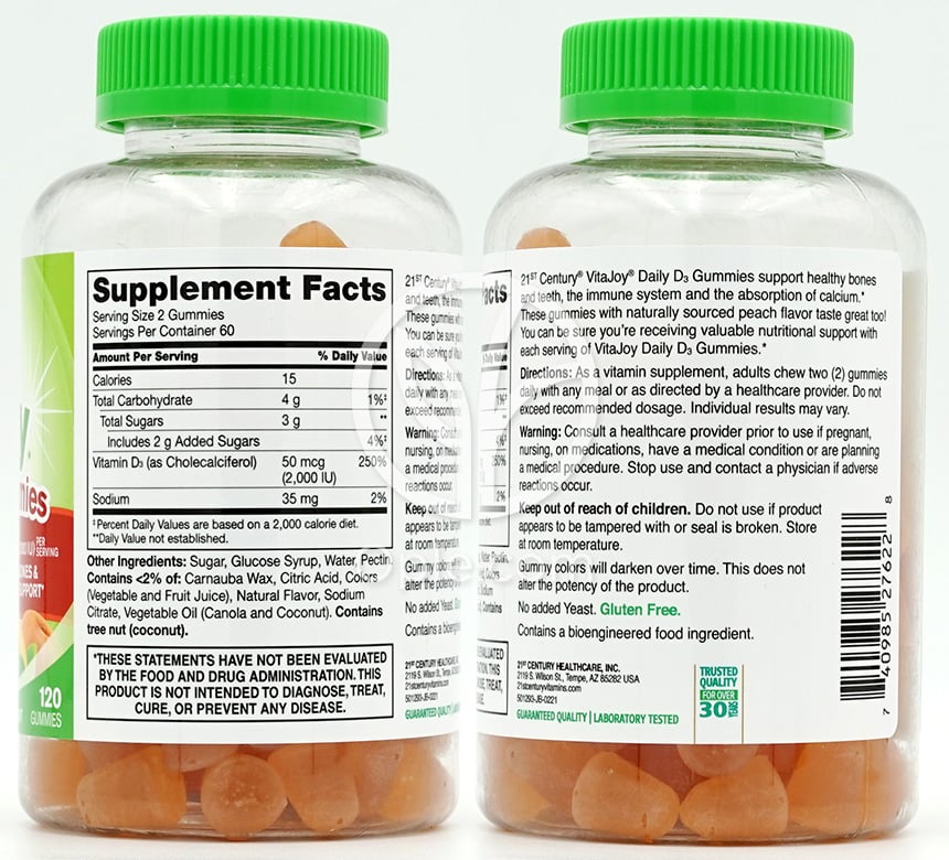 21世紀CENTURY_ビタジョイグミ デイリーD 50mcg ピーチ味、120グミ — 후면