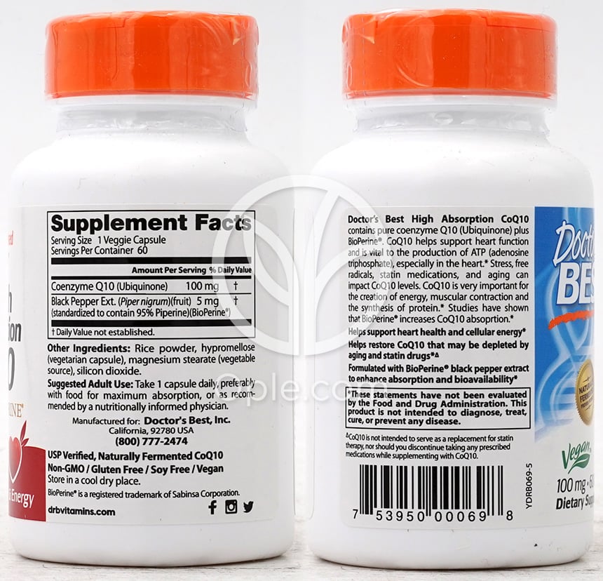 ドクターズベスト_高吸収CoQ10バイオペリン配合 100mg、ベジカプセル60粒 — 후면
