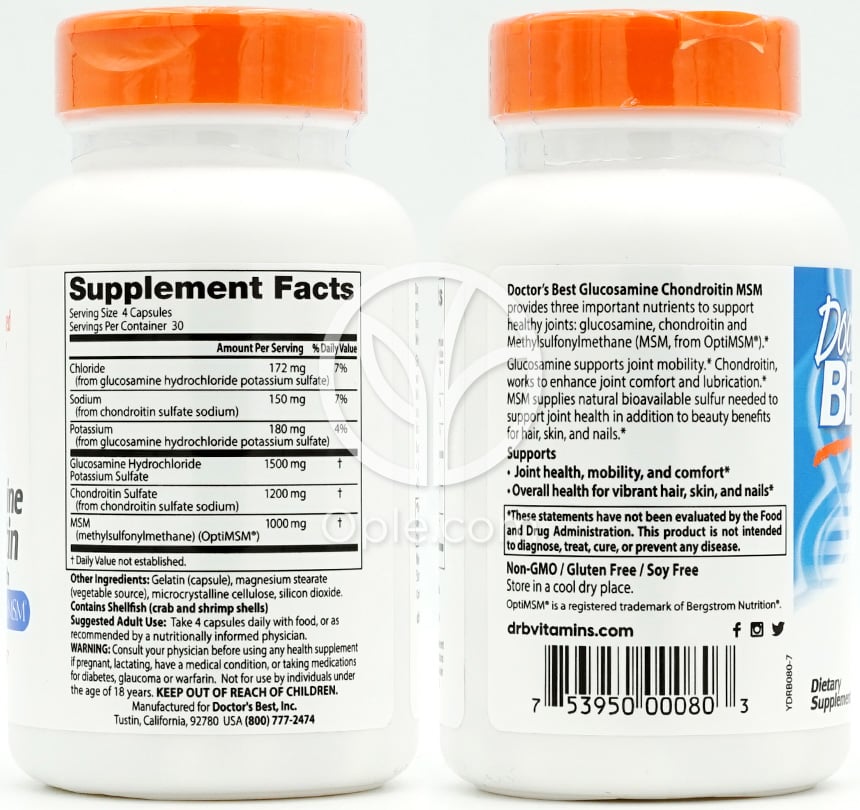 ドクターズベスト_グルコサミン コンドロイチン MSM with OptiMSM, 120カプセル — 후면