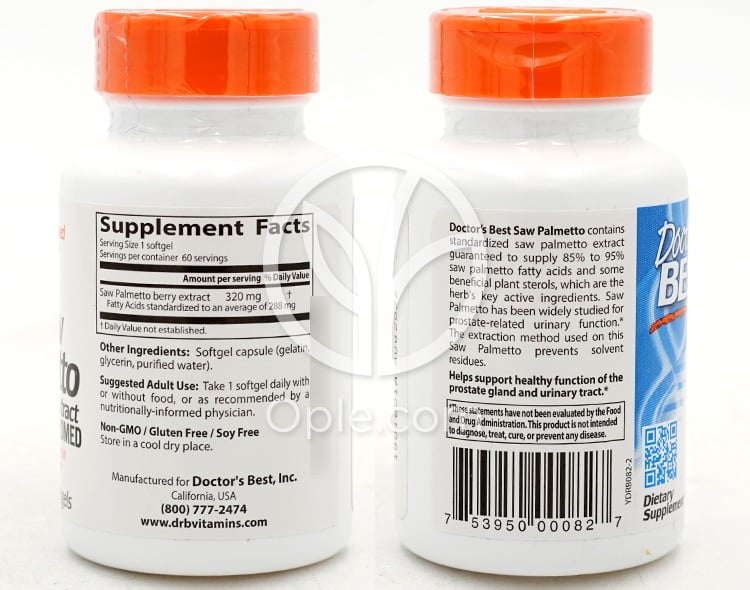 닥터스베스트_쏘팔메토 스탠다즈 추출물 320mg, 60 소프트젤 — 후면