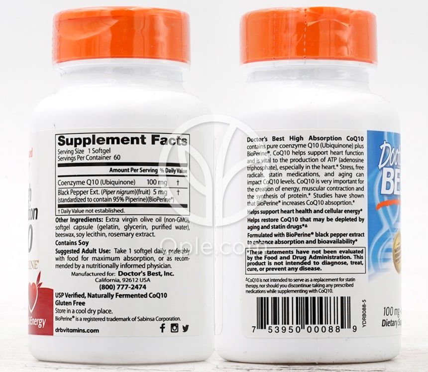 닥터스베스트_고흡수 코엔자임Q10 위드 바이오페린 100mg, 60 소프트젤 — 후면