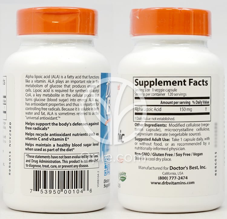 ドクターズベスト アルファリポ酸 150mg、120ベジカプセル — 후면