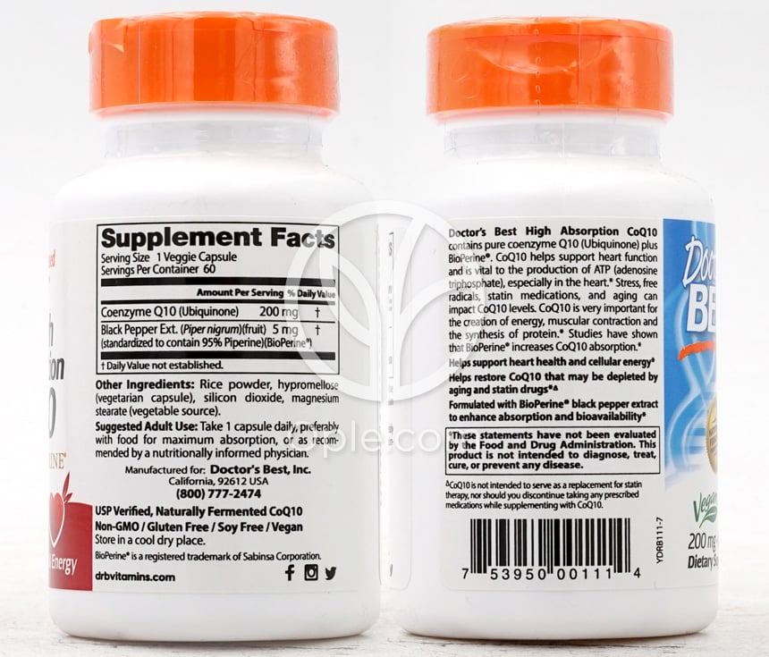 ドクターズベスト_高吸収CoQ10(コエンザイムQ10)バイオペリン配合 200mg、ベジカプセル60粒 — 후면