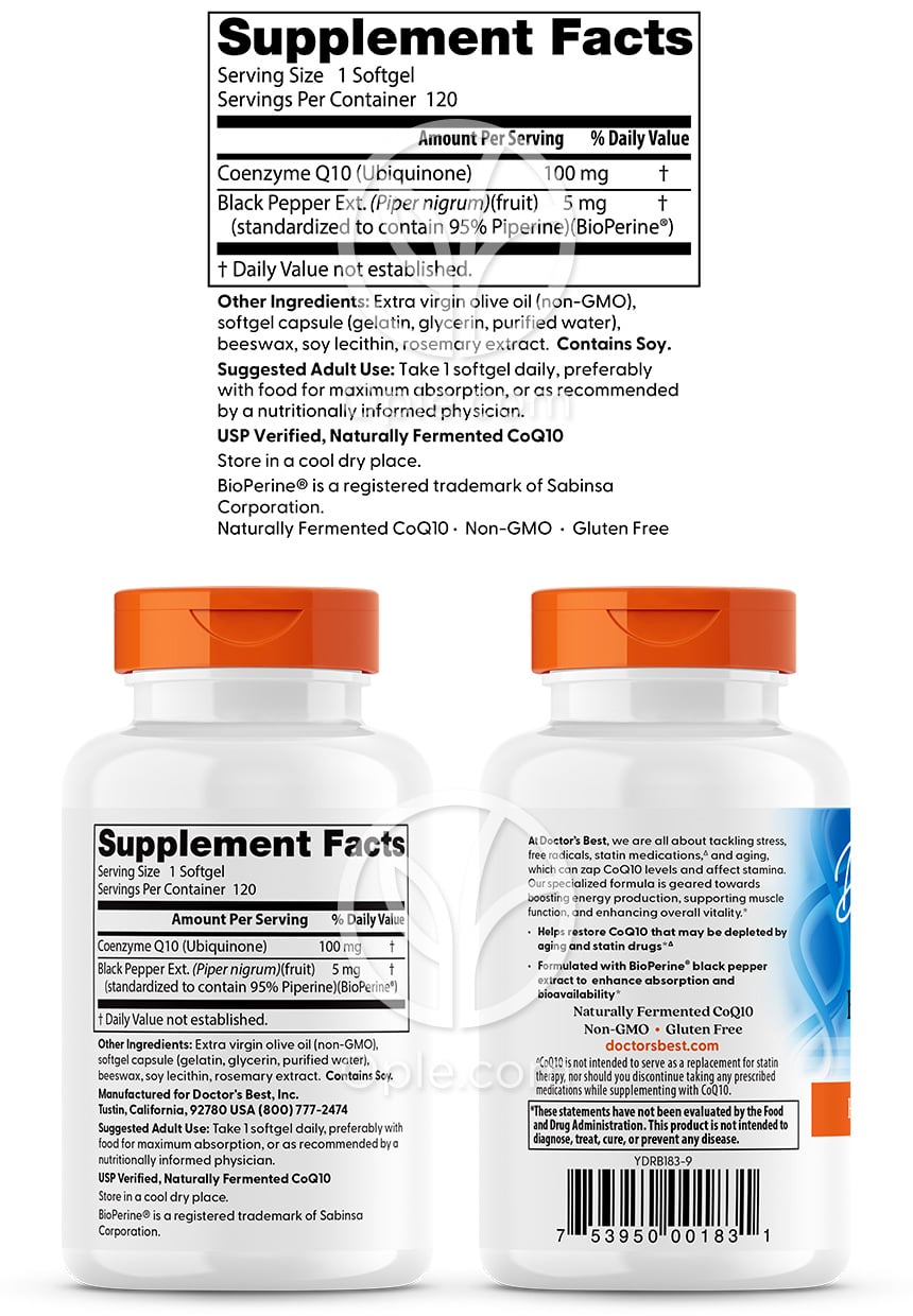 ドクターズベスト_高吸収CoQ10(コエンザイムQ10) BioPerine 100mg、120ソフトジェル — 후면