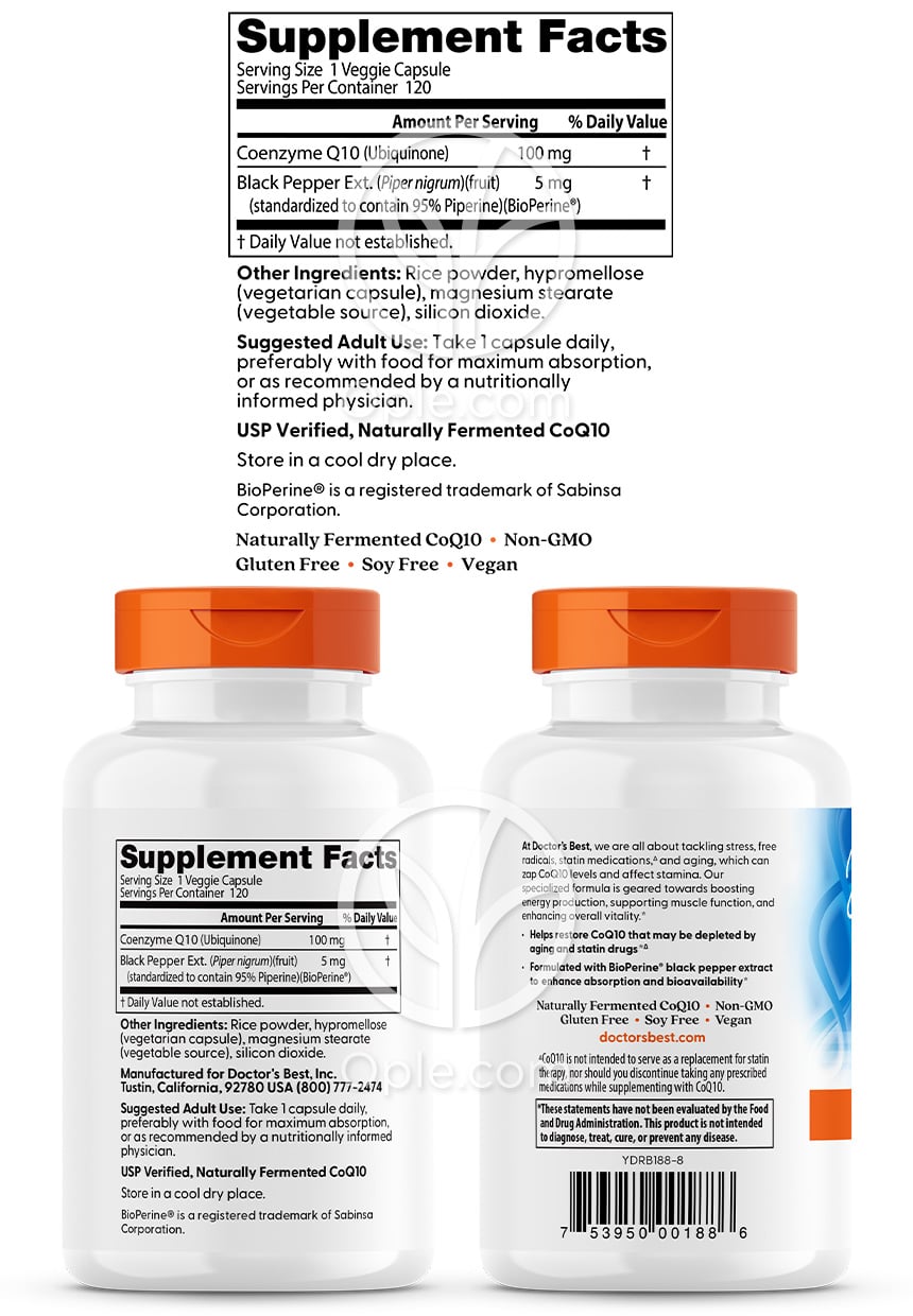 ドクターズベスト 高吸収コエンザイムQ10 100mg、120ベジカプセル — 후면