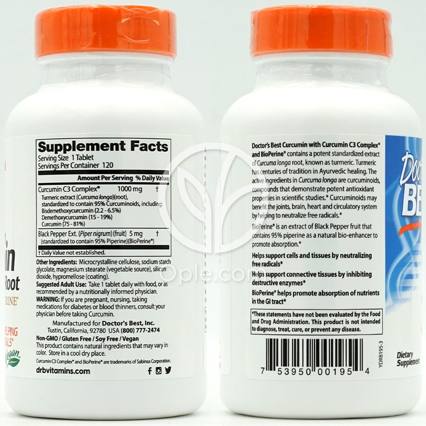 ドクターズベスト_高吸収クルクミン ターメリック根由来1000mg、120タブレット — 후면