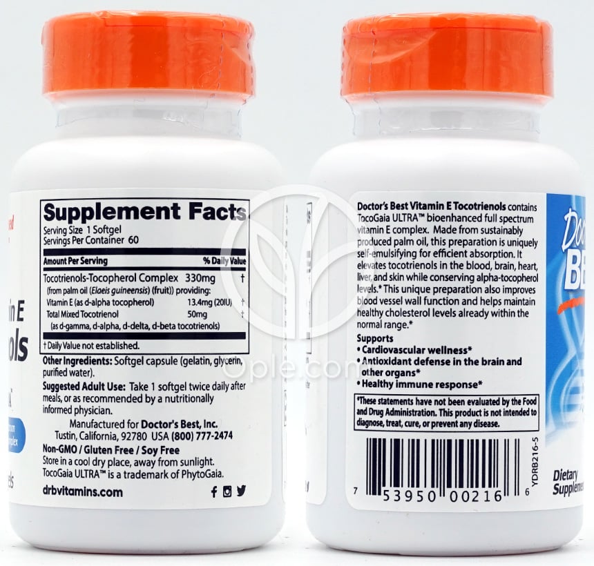 ドクターズベスト_ビタミンE トコトリエノール 50mg ウィズ トコガイア ウルトラ、ソフトジェル60粒 — 후면