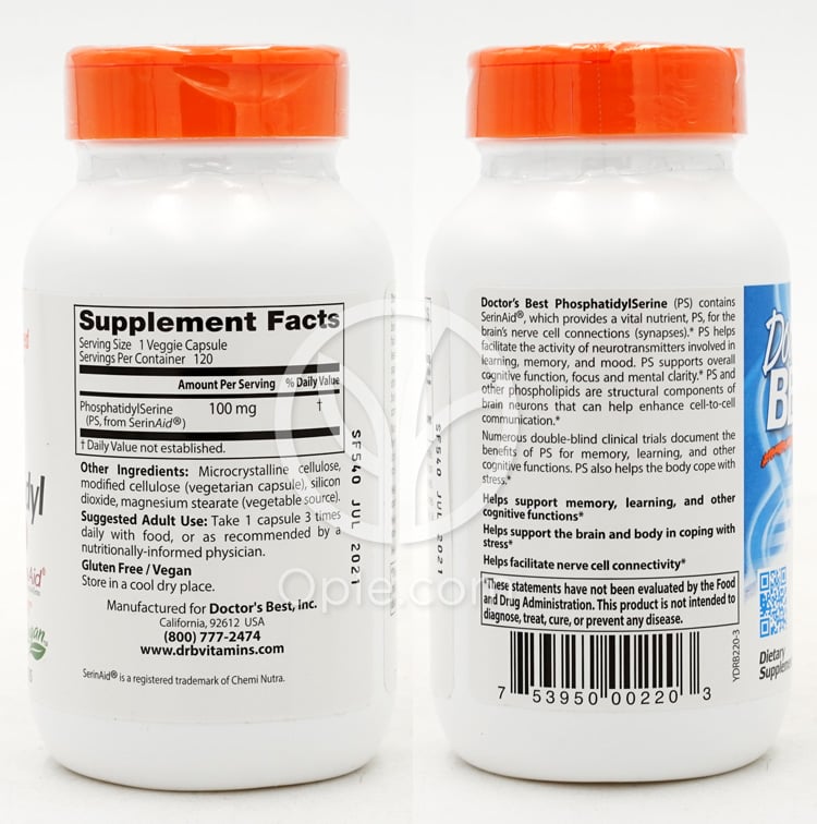ドクターズベスト ホスファチジルセリン ウィズ セリンエイド 100mg、120粒 ベジカプセル — 후면