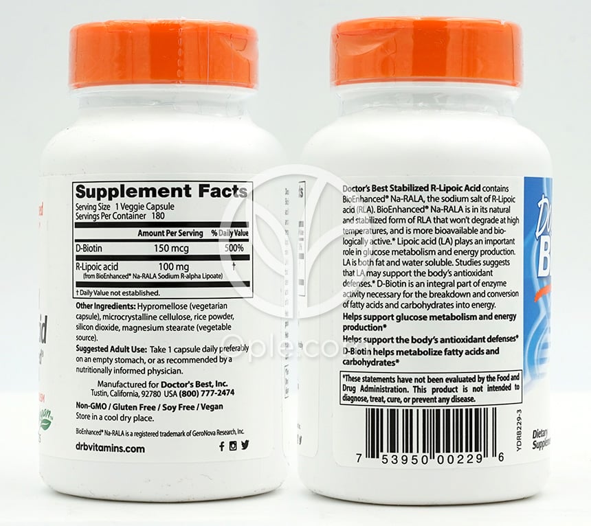ドクターズベスト_安定化Rリポ酸 with バイオエンハンストNa-RALA 100mg、180ベジカプセル — 후면