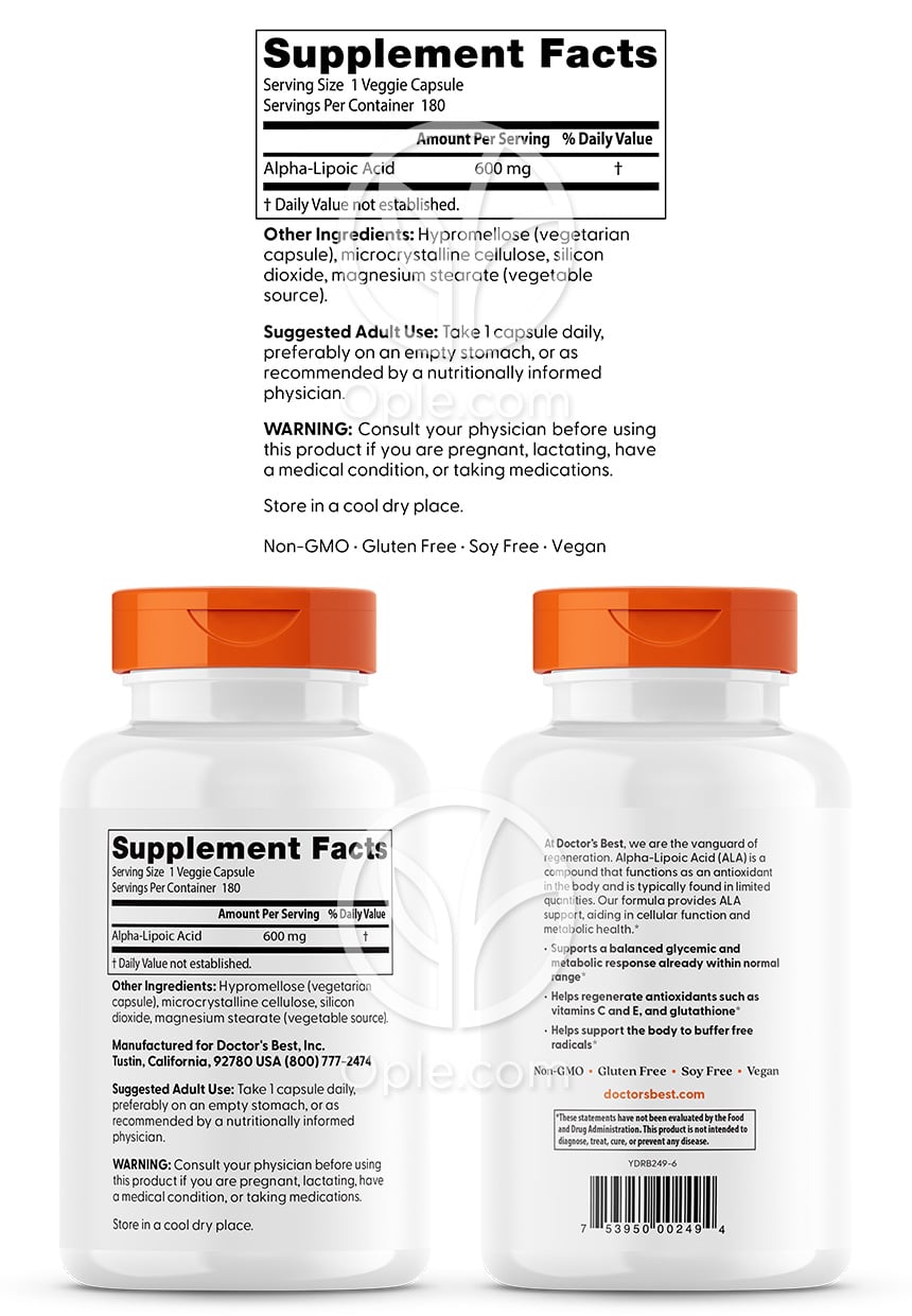ドクターズベスト_アルファリポ酸 600mg、180ベジカプセル — 후면