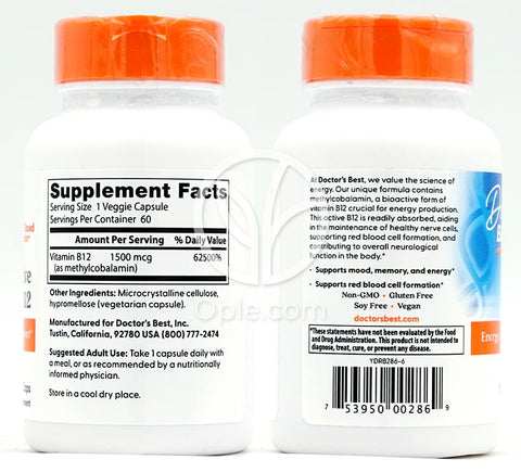 ドクターズベスト_フル活性ビタミンB12 1500mcg、60植物性カプセル