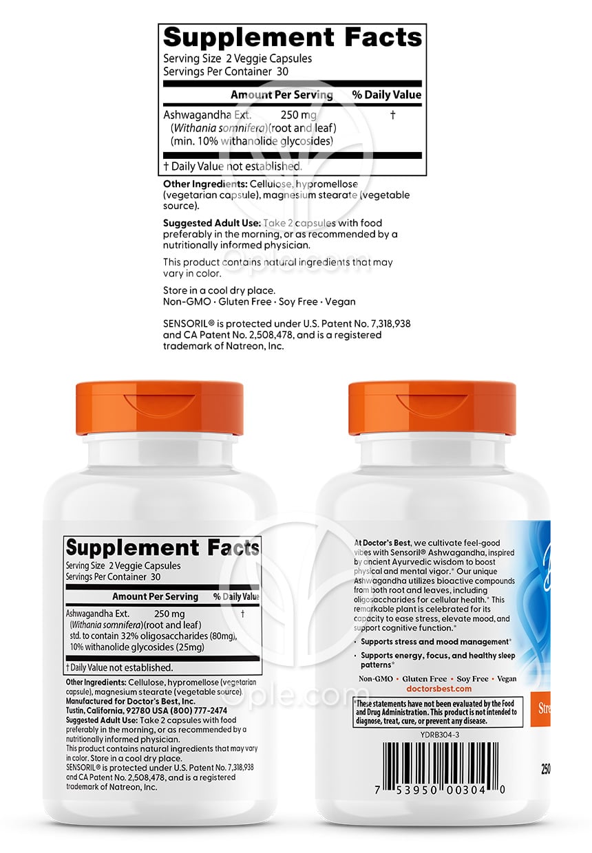 ドクターズベスト_アシュワガンダ 250mg、60ベジカプセル — 후면