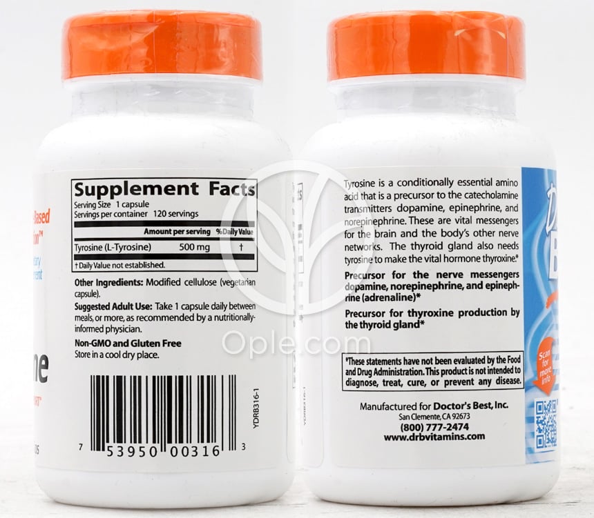 ドクターズベスト_ベストL-チロシン 500mg、120ベジカプセル — 후면