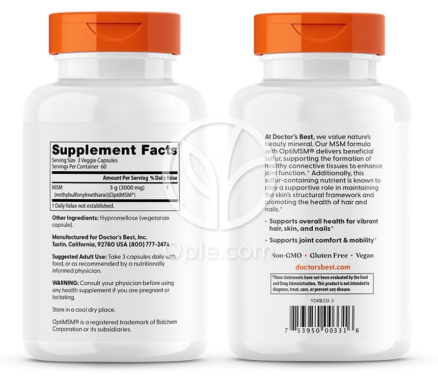 ドクターズベスト_MSM with オプティMSM 1000mg、180ベジカプセル — 후면