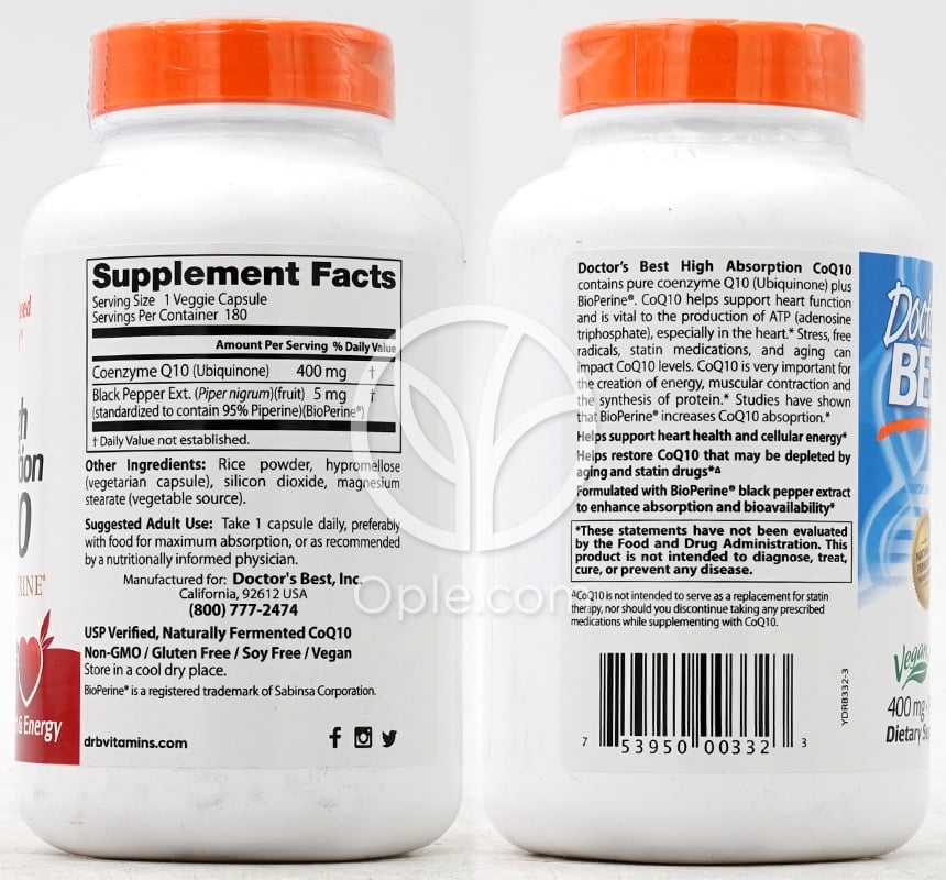 닥터스베스트_고흡수 코엔자임Q10 위드 바이오페린 400mg, 180 베지캡슐 — 후면