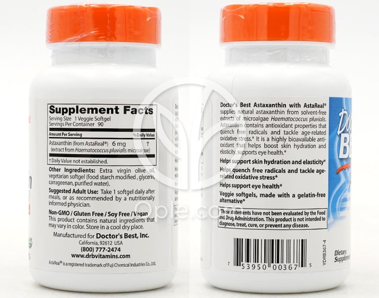 ドクターズベスト アスタキサンチン ウィズ アスタリアル 6mg、90ベジソフトジェル — 후면