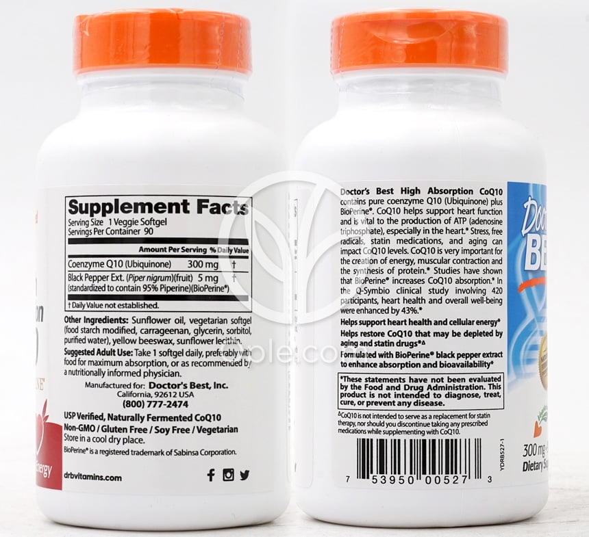 닥터스베스트_고흡수 코엔자임Q10 위드 바이오페린 300mg, 90 베지소프트젤 — 후면