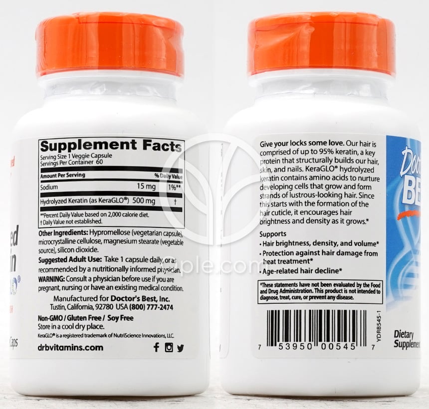 ドクターズベスト ハイドロライズドケラチン with ケラフロー 500mg、ベジカプセル60粒 — 후면