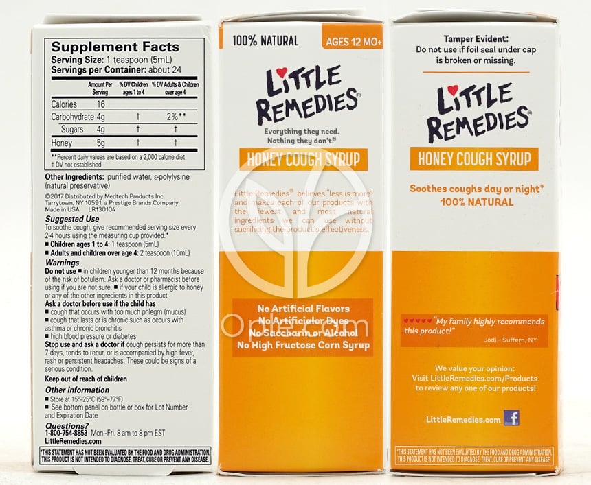 12ヶ月以上のお子様用 はちみつせき止めシロップ 4 fl oz — 후면