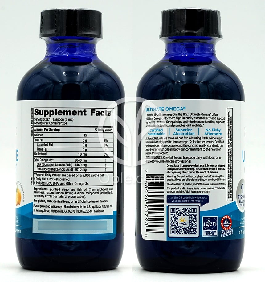 노르딕내추럴스_얼티메이트 오메가 2840mg EPA 1460 /DHA 1010 레몬 맛, 119ml — 후면